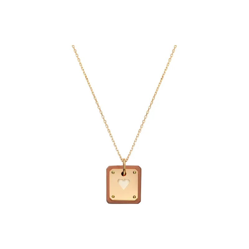 HERMES As De Coeur Calfskin, Gold tone Plated Necklaces Women's-0
