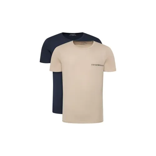 EMPORIO ARMANI T-Shirts Men Set Of 2 Khaki+Dark Blue