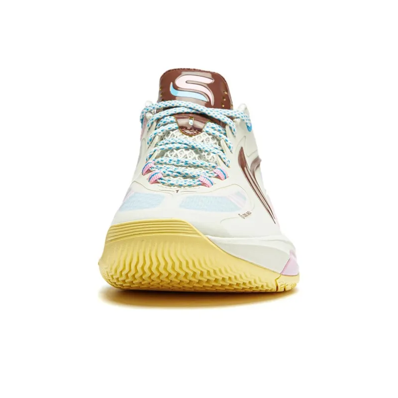 LiNing Shining Cushioning Anti Slip Wear Resistant Breathability Low Top Basketball Shoes Men's Beige White Brown-4