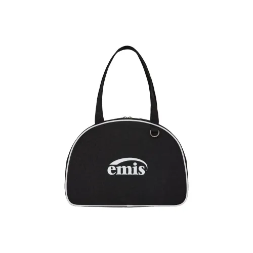 Emis Nylon Round Semi-Circle Handbag Unisex Black