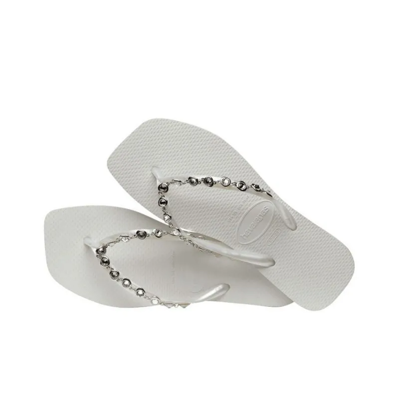 Havaianas Rhinestone Slip-Resistant Flip Flops Women's White-3