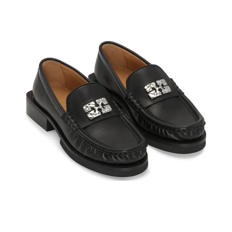 GANNI Butterfly-plaque Faux-leather Loafers-2