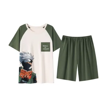 Close-fitting Areas Pajama Set Men's Olive Green