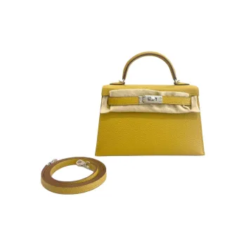 HERMES Kelly Goatskin Kelly Bag Shoulder Bag Crossbody Bag Handbag Mini Women's Amber Yellow With Beige Lining