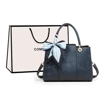 COMELY Cow Leather Mom Bag, Handbag, Shoulder Bag, Crossbody Bag Large Size Women's Blue