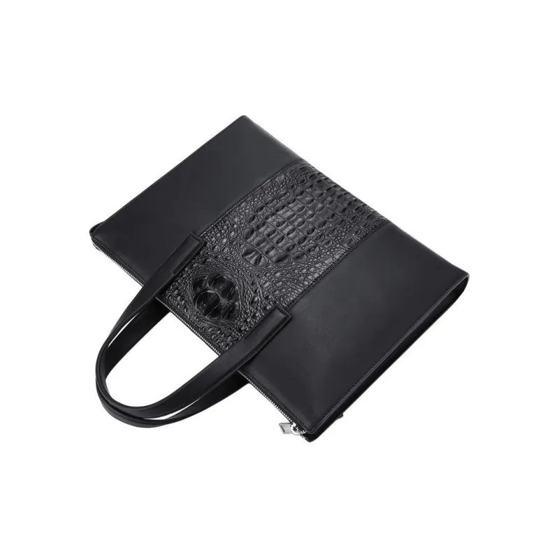 Chrisdien Deny Crocodile Leather Laptop Bag Handbag Tubas Men's Black-5