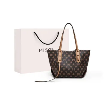 PT'SON Synthetic Leather Tote Bag, Shopping Bag, Shoulder Bag Regular Women's Coffee