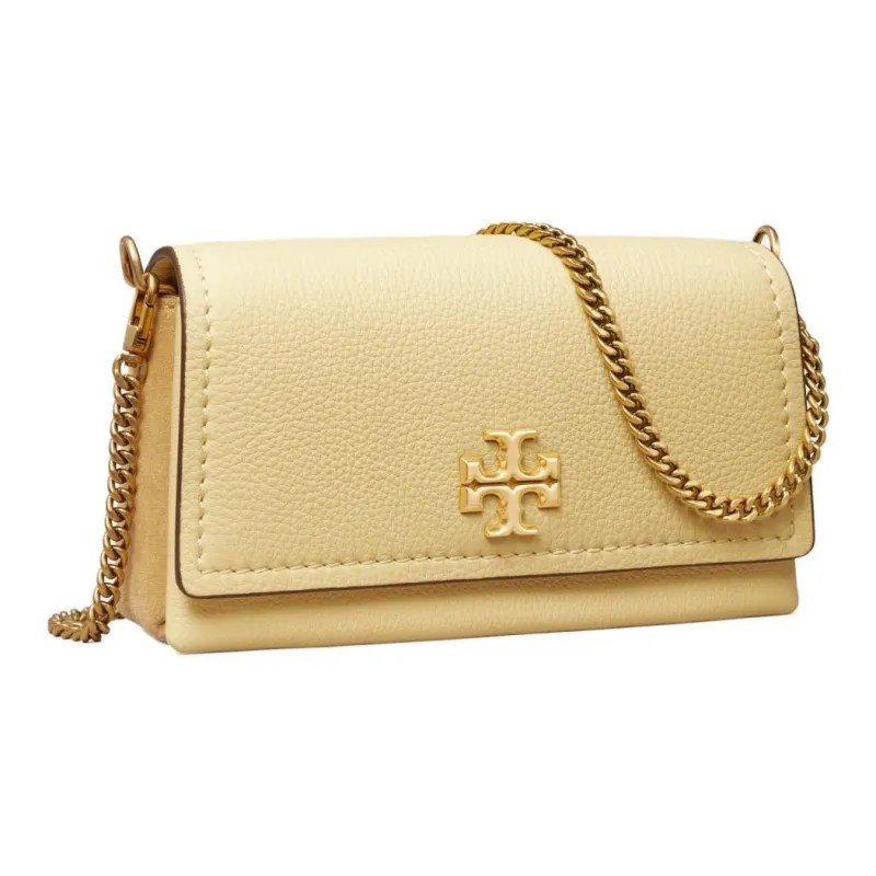 TORY BURCH Litchi Grain Leather With Suede Crossbody Bag, Shoulder Bag Women's Beige-1