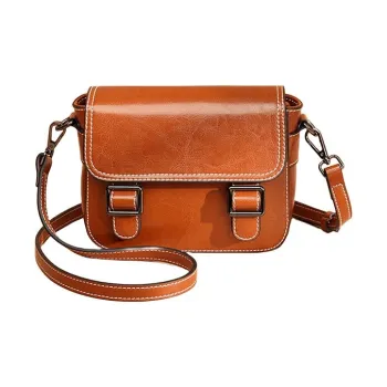 H YXIANG Cow Leather One Shoulder Crossbody Bucket Bag Women's Brown