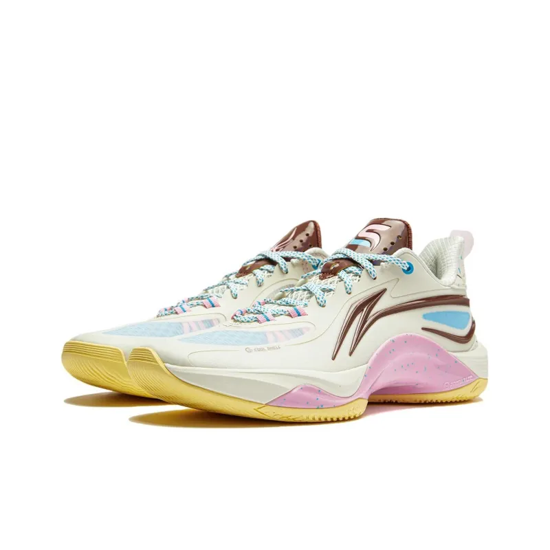 LiNing Shining Cushioning Anti Slip Wear Resistant Breathability Low Top Basketball Shoes Men's Beige White Brown-2