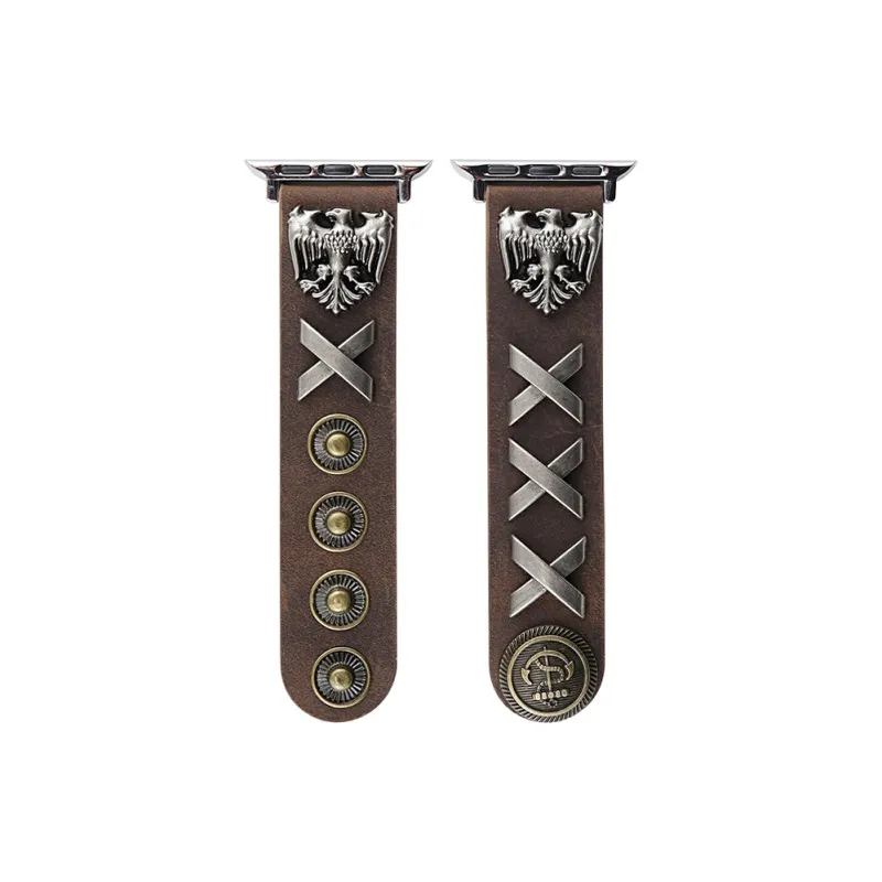 LeYu Vintage Punk Stud Strap Watch Bands Genuine Leather Unisex-10