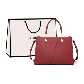COMELY Cow Leather Patchwork Synthetic Leather Mom Bag Handbag Shoulder Bag Crossbody Bag Large Size Women's Red