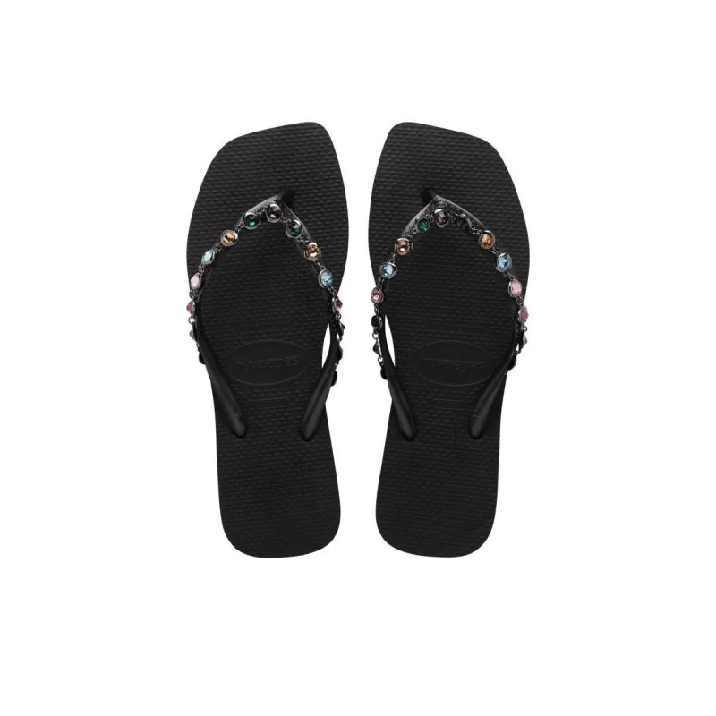 Havaianas Rhinestone Slip-Resistant Flip Flops Women's Black-5