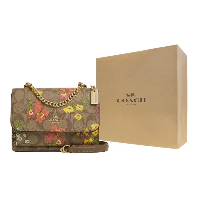 COACH Klare Canvas Shoulder Bag, Crossbody Bag Small Size Women's Gold & Khaki Multicolor-6