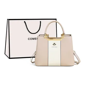 COMELY Cow Leather Patchwork Synthetic Leather Handbags Shoulder Bag Crossbody Bag Large Size Women's Pink