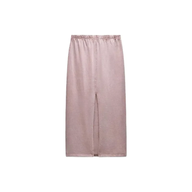 ZARA Casual Long Skirts Women's Light Purple Red-1