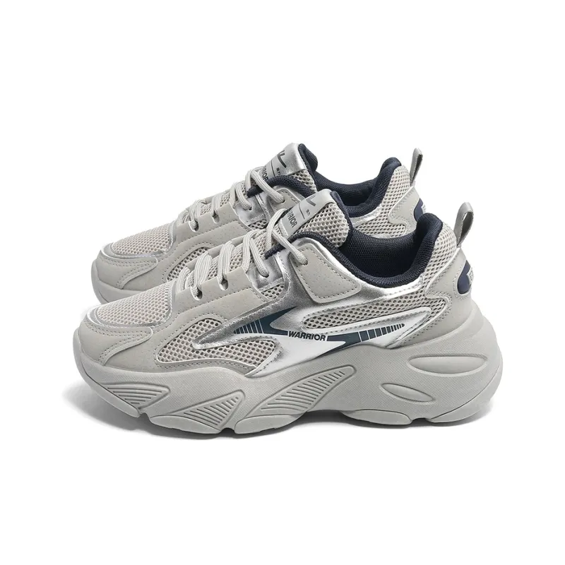 Warrior Trendy Casual Shoes Durable Breathable Lightweight Low-Top Chunky Sneakers Women's Silver Gray-1
