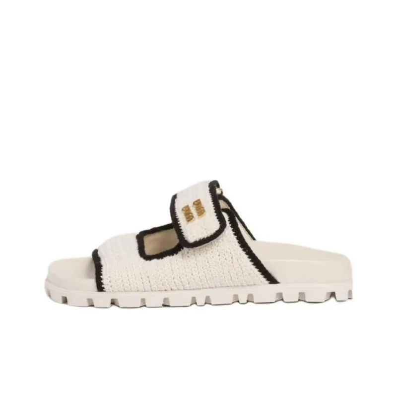 MIU MIU Woven Slide Slippers Women's Beige-0