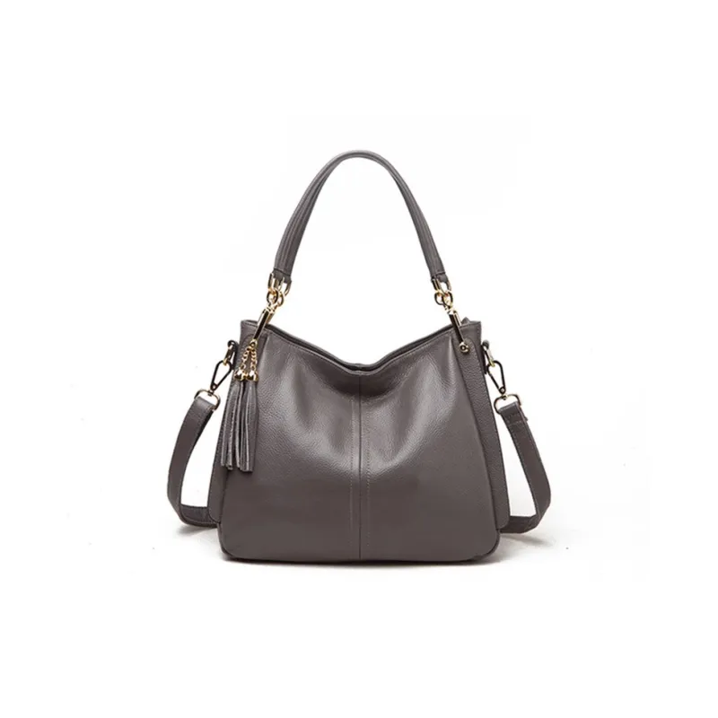 H YXIANG Cow Leather One Shoulder Handbag Women's Black/Gray-4