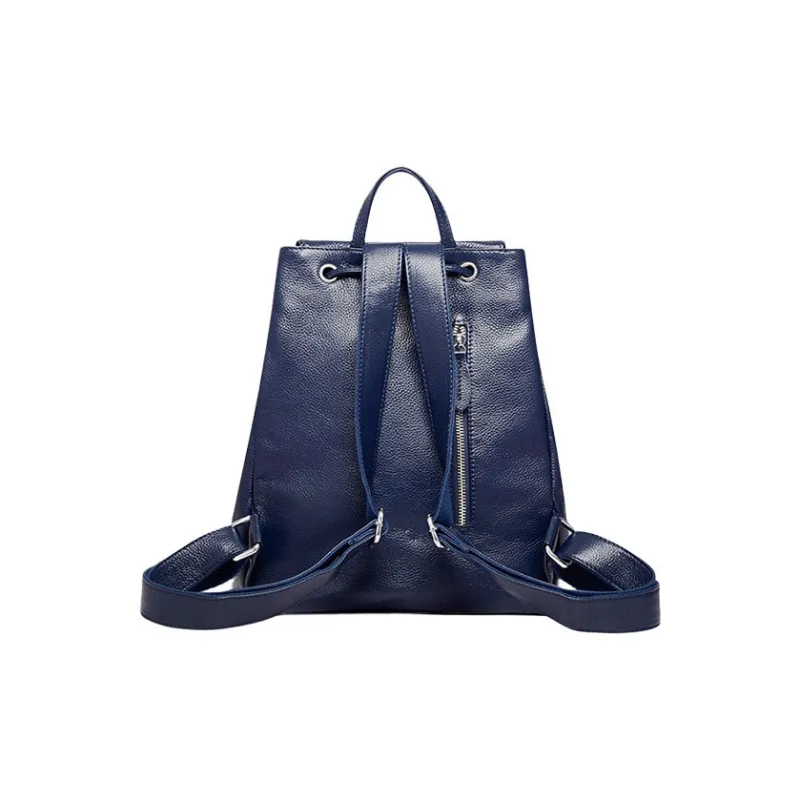 H YXIANG Cow Leather Backpack Regular Women's Black/Royal Blue-4