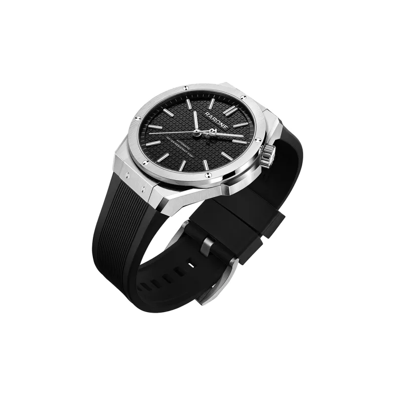 RARONE Gemini Trendy Niche Advanced Mechanical Movement Silicone Strap Watch Men's Watches Black Dial-2