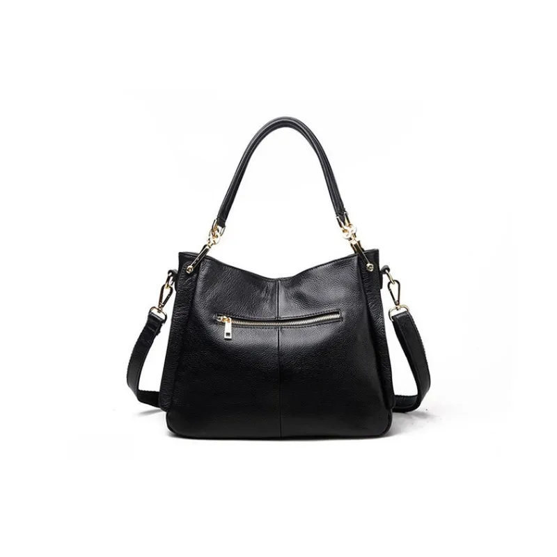 H YXIANG Cow Leather One Shoulder Handbag Women's Black/Gray-2
