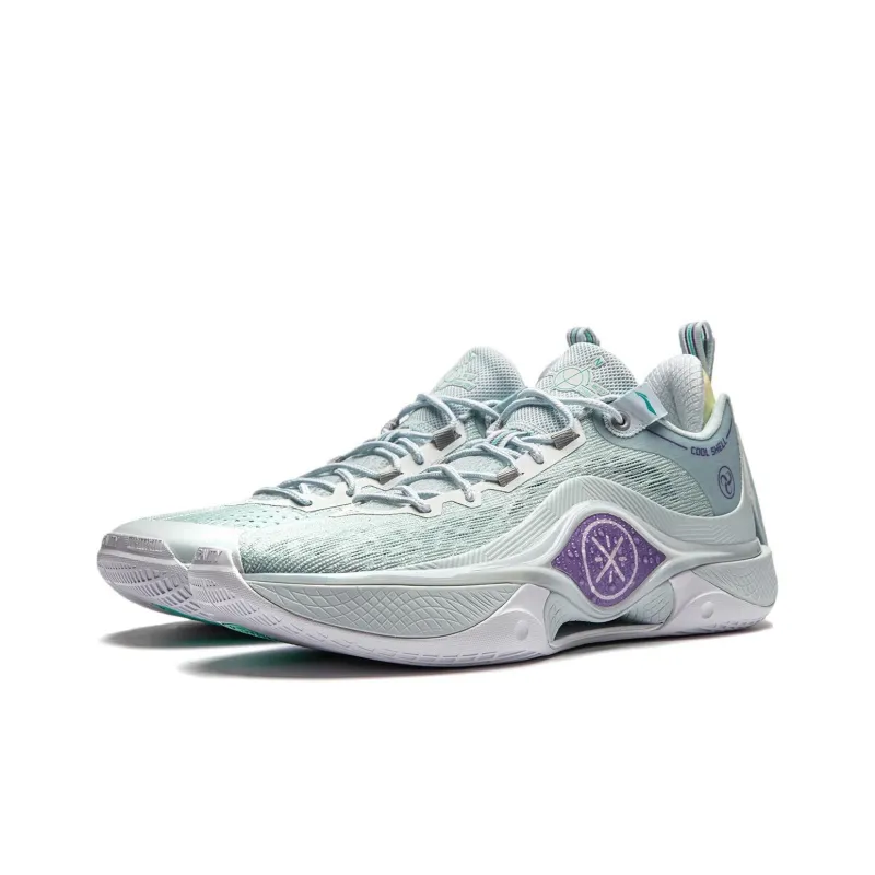 LiNing Shadow 5 V2 Cushioning Anti Slip Wear Resistant Breathability Low Top Basketball Shoes Men's Light Blue White-2