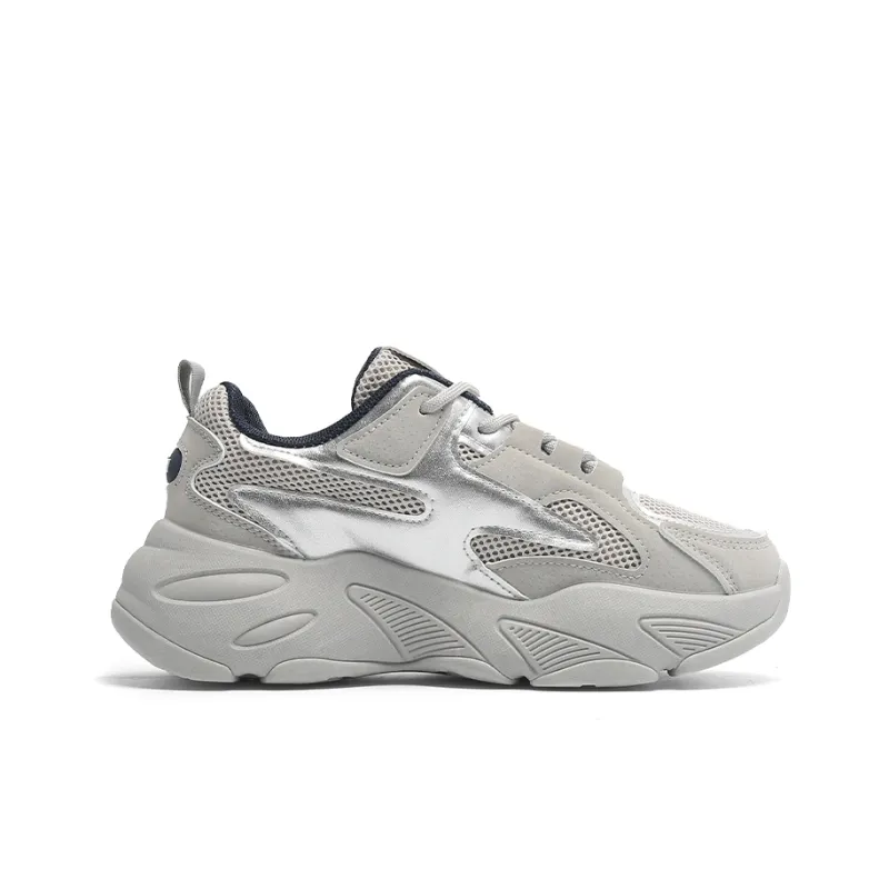Warrior Trendy Casual Shoes Durable Breathable Lightweight Low-Top Chunky Sneakers Women's Silver Gray-2