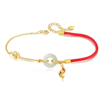 Fu Ru Ji Hetian Jade 925 Sterling Silver Anklet Women's Pale Greenish White Jade