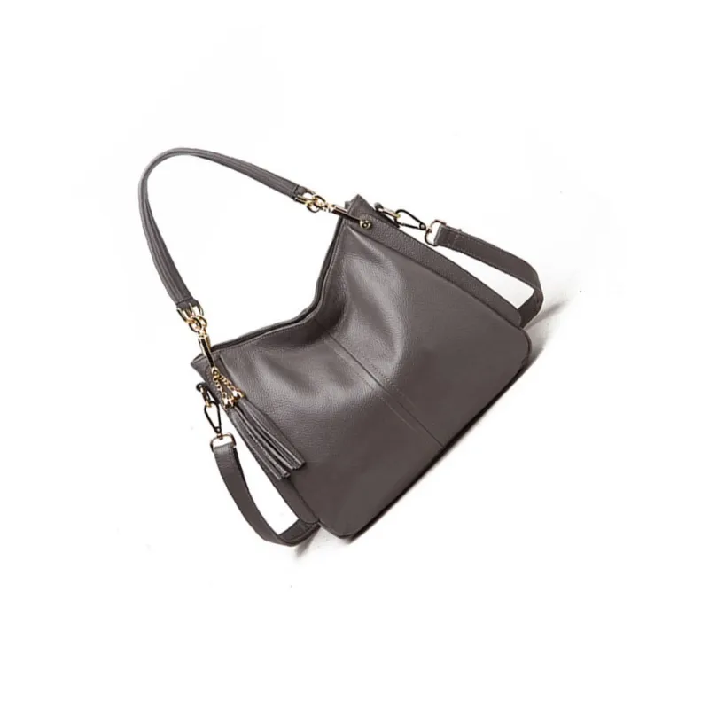 H YXIANG Cow Leather One Shoulder Handbag Women's Black/Gray-6