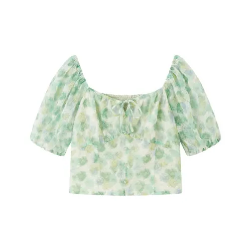 LEDIN Chiffon Shirts Women's Green Print