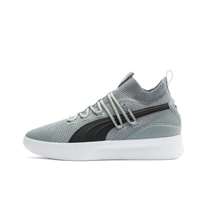 PUMA Clyde Court Core Slip Resistant, Abrasion Resistant, Lightweight Mid Top Basketball Shoes Men's Light Gray-0