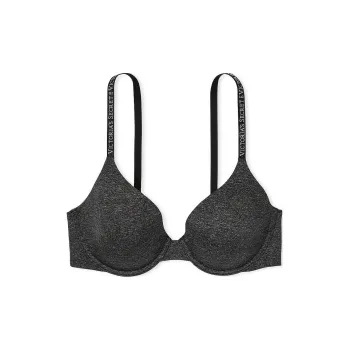 Victoria's Secret PINK THE T-SHIRT Logo Strap Perfect Coverage Bra/BM Bra Women's Black Mud Gray Stone