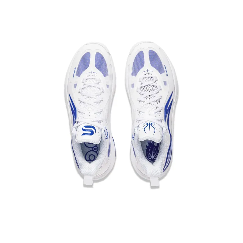 LiNing Shining Cushioning Anti Slip Wear Resistant Breathability Low Top Basketball Shoes Men's White Blue-3