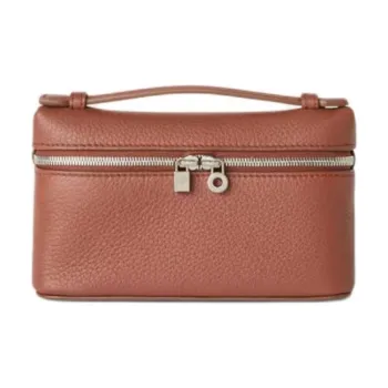 Loro Piana ExtraPocket Litchi Grain Cow Leather Clutch Mini Women's Red Brown