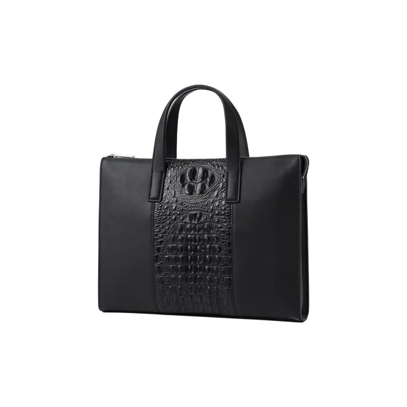 Chrisdien Deny Crocodile Leather Laptop Bag Handbag Tubas Men's Black-1