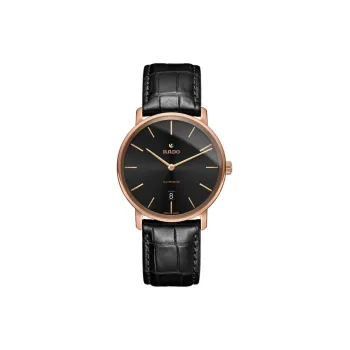 RADO Automatic Mechanical Movement Unisex Watch 41mm Black Dial Steel Case Crocodile Leather Strap