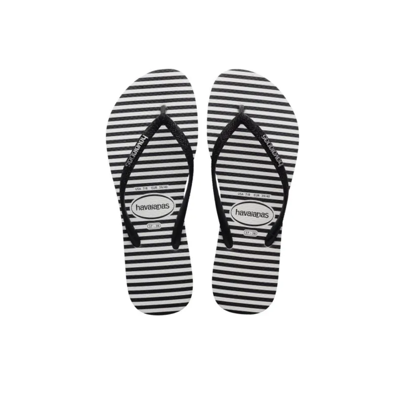 Havaianas Slim Flip Flops Women's Black White-4