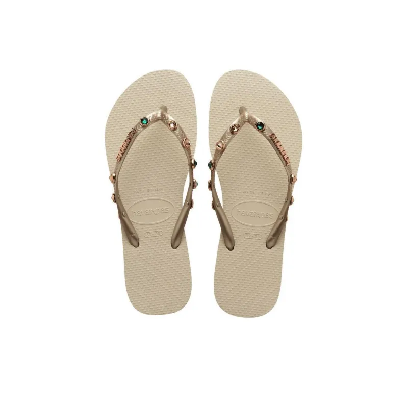 Havaianas Rhinestone Slip-Resistant Flip Flops Women's Beige-5