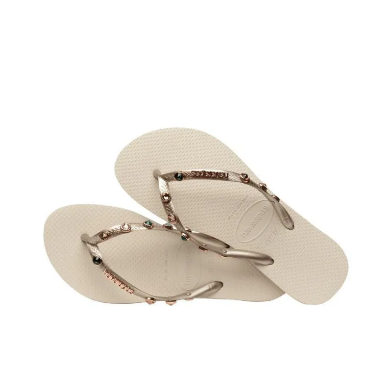 Havaianas Rhinestone Slip-Resistant Flip Flops Women's Beige-3