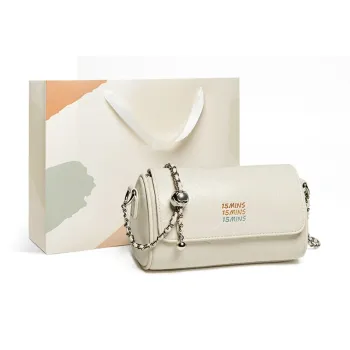 15 MINS Cow Leather Patchwork Synthetic Leather Girl's Commute Crossbody Bag Small Size Women's Ecru/Black/Chocolate