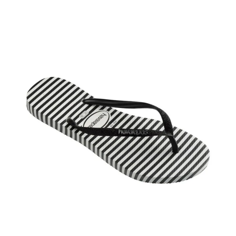 Havaianas Slim Flip Flops Women's Black White-2