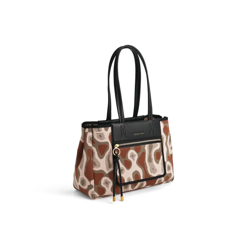 CHARLES&KEITH Fabric Bonded Polyurethane Synthetic Leather Shoulder Bag Women's Multi Composite Color-1