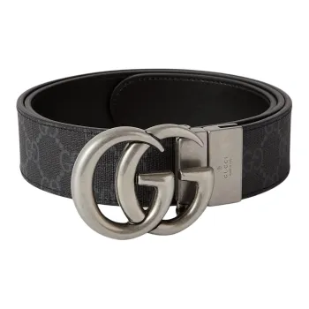 GUCCI Micro-Text Print Leather Belts Men's Dark Gray Width: 3CM