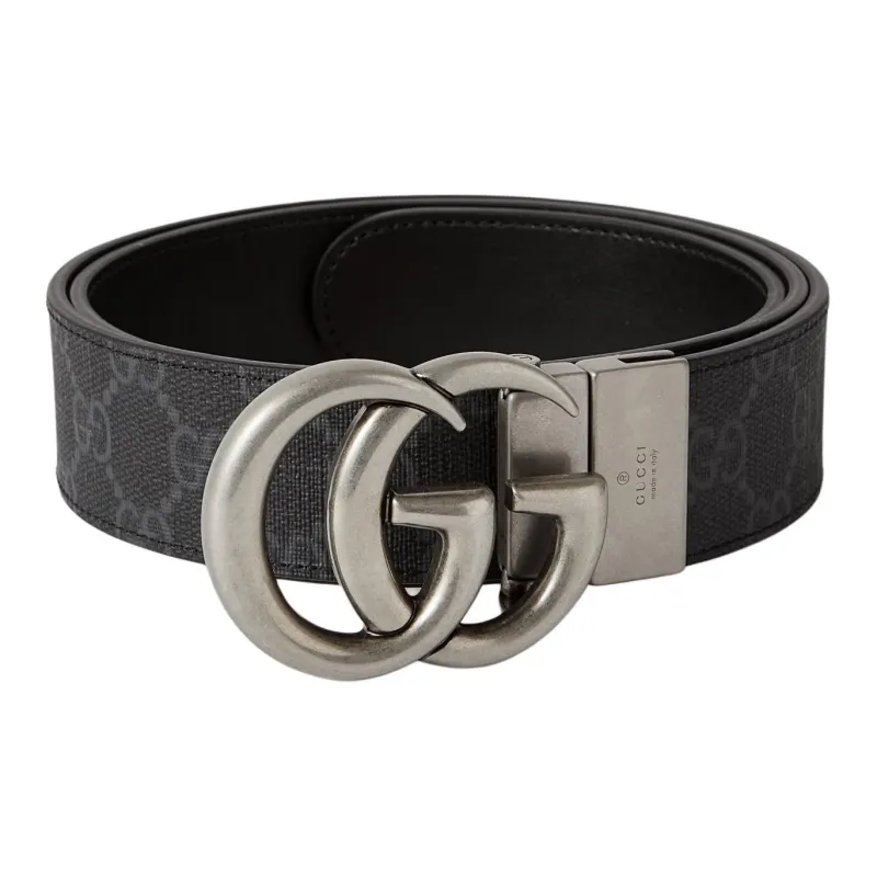 GUCCI Micro-Text Print Leather Belts Men's Dark Gray Width: 3CM-0