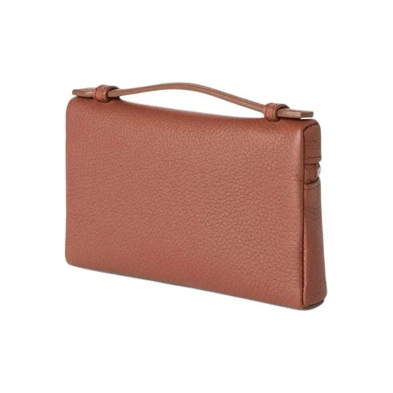 Loro Piana ExtraPocket Litchi Grain Cow Leather Clutch Mini Women's Red Brown-1