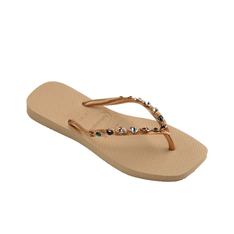 Havaianas Rhinestone Abrasion-Resistant Flip Flops Women's Gold-2