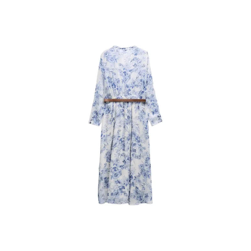 ZARA Long-Sleeved Dresses Women's Blue-1