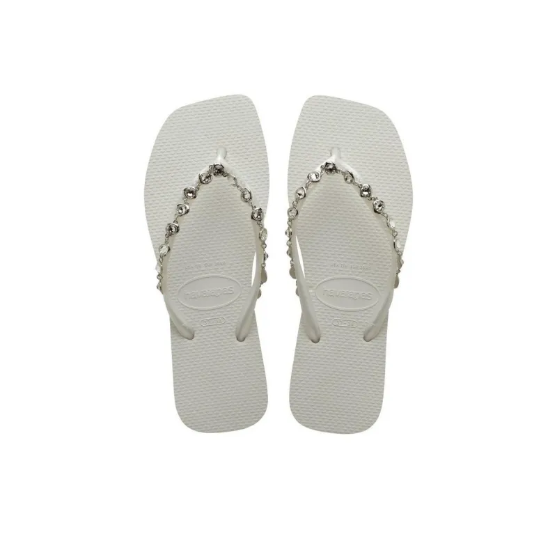 Havaianas Rhinestone Slip-Resistant Flip Flops Women's White-5