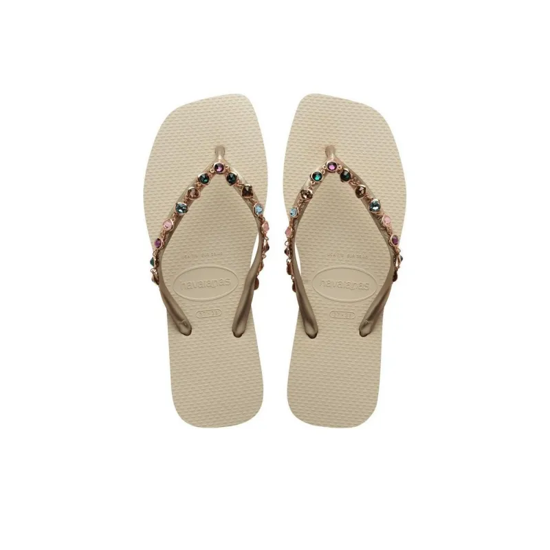 Havaianas Rhinestone Slip-Resistant Abrasion-Resistant Flip Flops Women's Beige-5